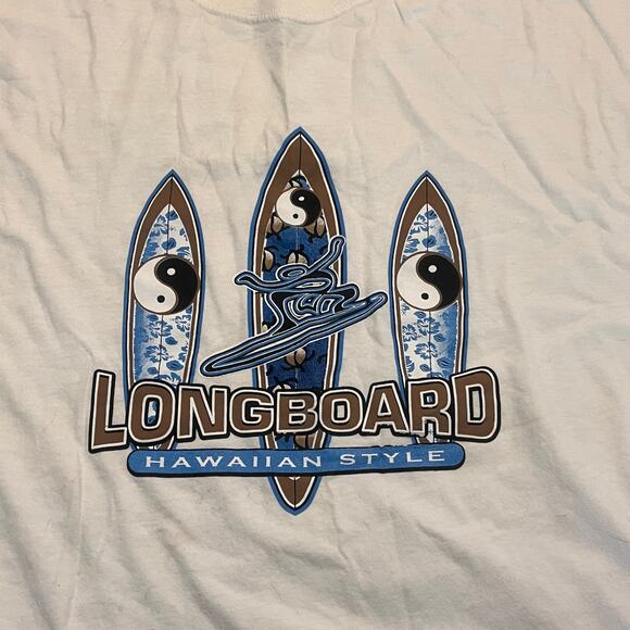 Long Board Hawaii Style Men 2Xl Surfing Shirt White Shirt Sleeve Y2K - Picture 1 of 7